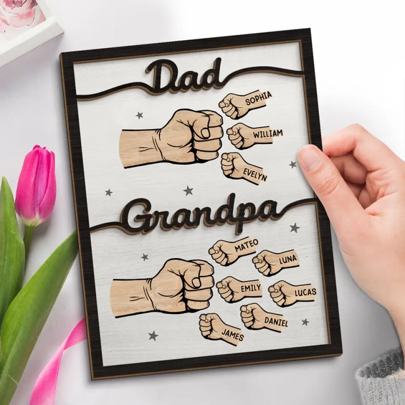 Custom Name Fist Bump Gifts for Dad and Grandpa - Personalized Wooden Plaque