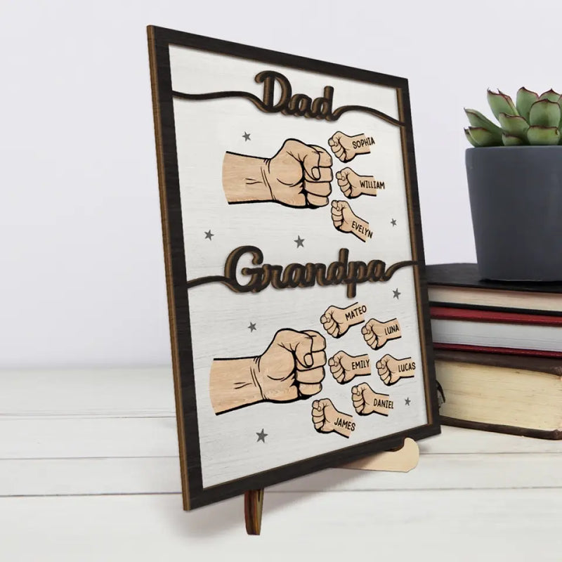 Custom Name Fist Bump Gifts for Dad and Grandpa - Personalized Wooden Plaque