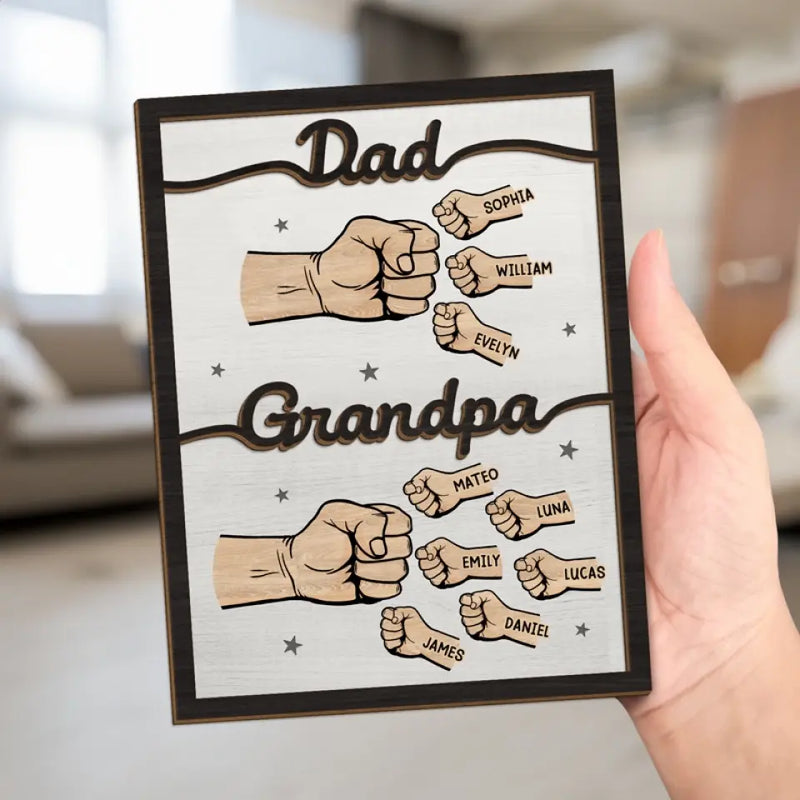 Custom Name Fist Bump Gifts for Dad and Grandpa - Personalized Wooden Plaque