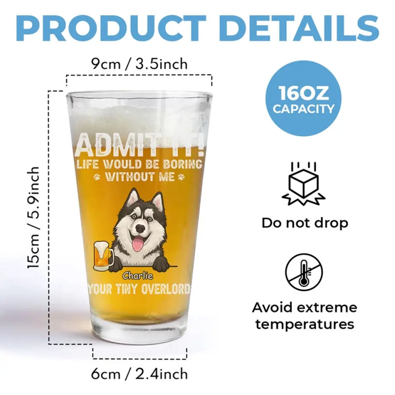 Custom Name Funny Dog Gifts for Dog Lovers - Personalized Beer Glass