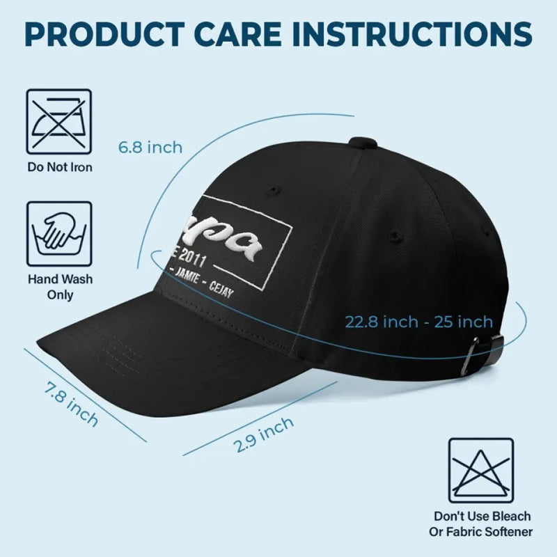 Custom Name Papa Family Gifts - Personalized Embroidered Cap