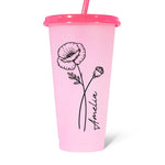 Custom Name Floral Design - Personalized Changing Color Cup