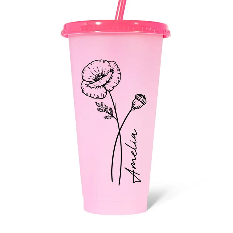 Custom Name Floral Design - Personalized Changing Color Cup