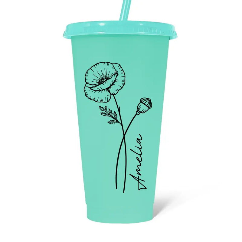 Custom Name Floral Design - Personalized Changing Color Cup