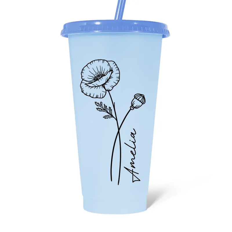 Custom Name Floral Design - Personalized Changing Color Cup