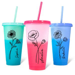 Custom Name Floral Design - Personalized Changing Color Cup