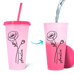 Custom Name Floral Design - Personalized Changing Color Cup