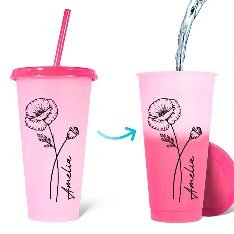 Custom Name Floral Design - Personalized Changing Color Cup