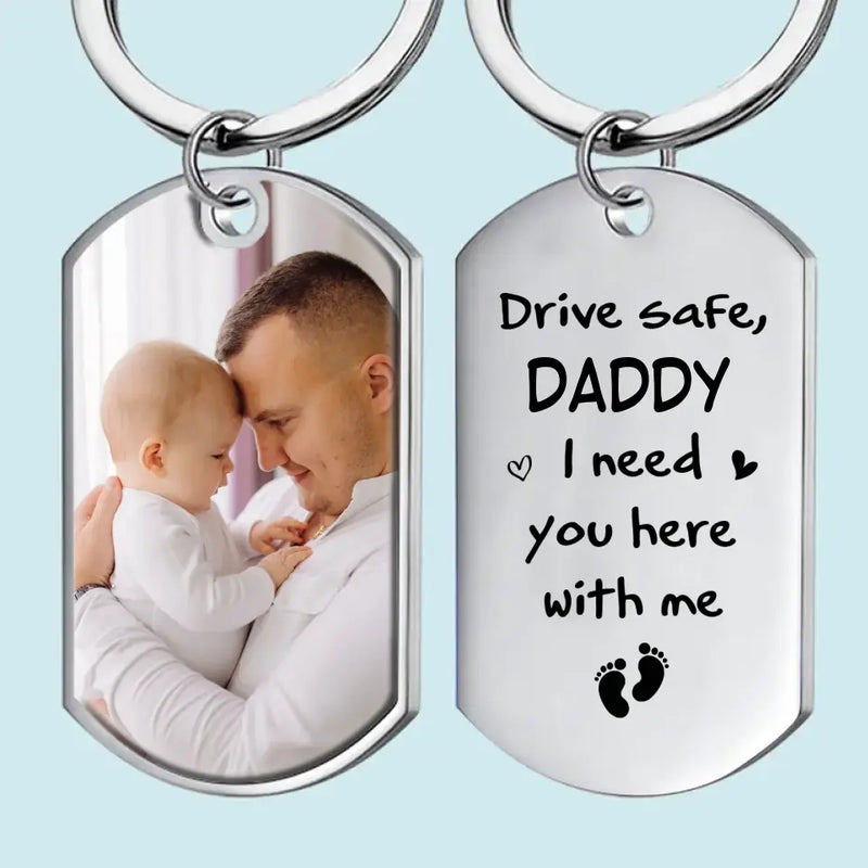 Custom Photo Daddy, Your Safety Is Priority - Family Personalized Custom Keychain - Father's Day, Birthday Gift For First Dad