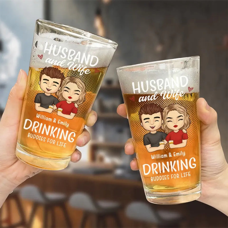 We Drink Together And Stay Forever - Couple Personalized Custom Beer Glass - Gift For Husband Wife, Anniversary