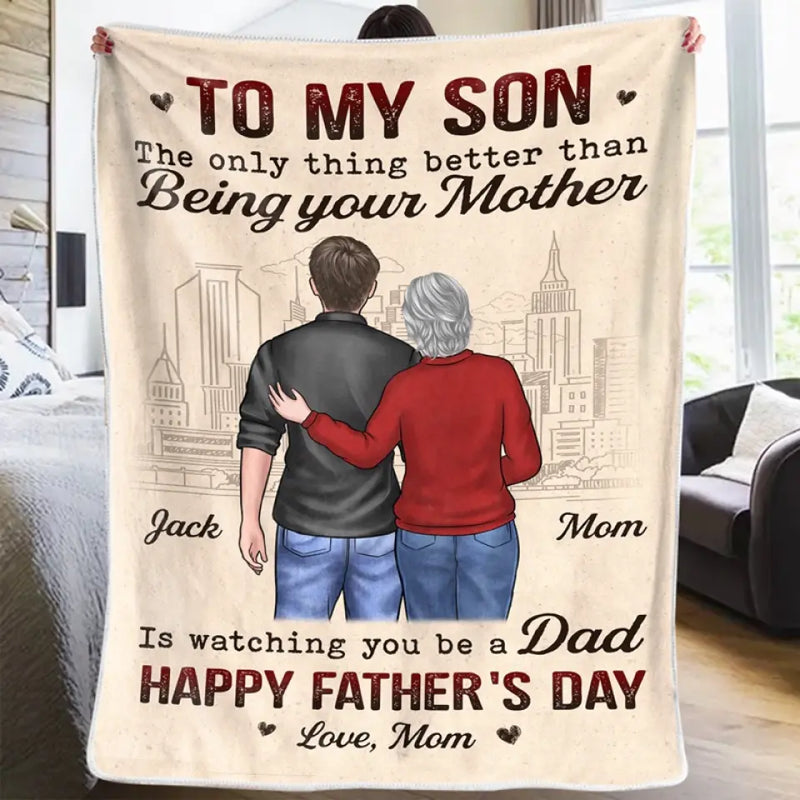 Watching You Be A Dad - Family Personalized Custom Blanket - Father's Day Gift For Son