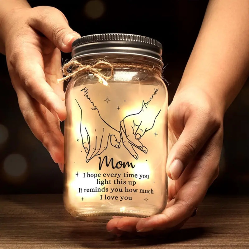 Mom, The Heart Of The Family - Family Personalized Custom Mason Jar Light - Gift For Mom, Grandma