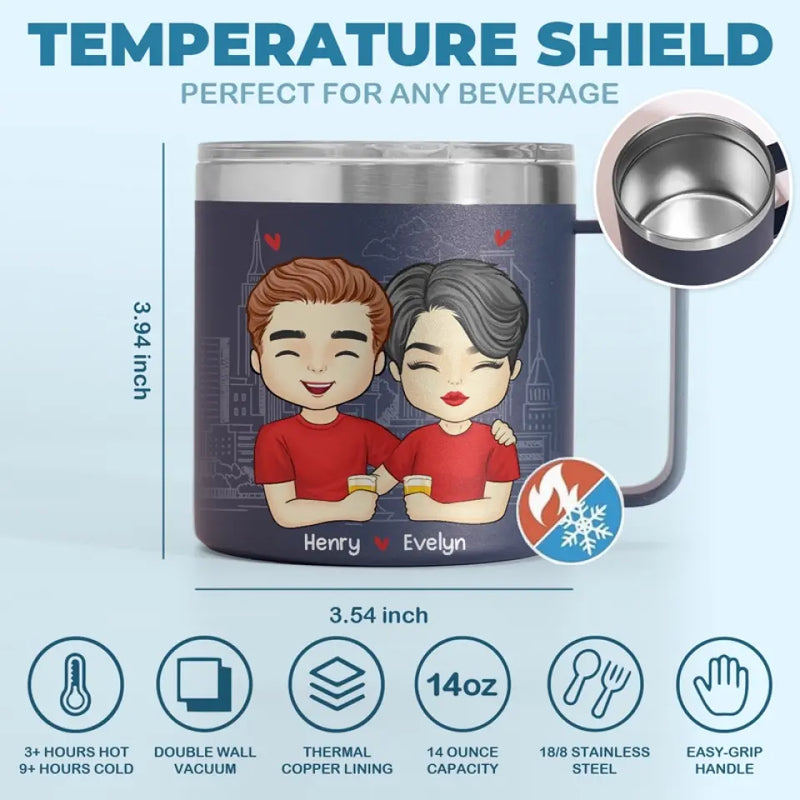 Congrats On Being My Husband, You Lucky Bastard - Couple Personalized Custom 14oz Stainless Steel Tumbler With Handle - Gift For Husband Wife, Anniversary