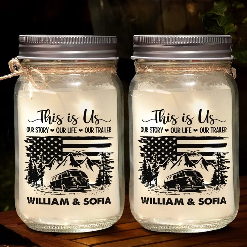 Custom Name RV Couple Gifts - Personalized Mason Jar Light
