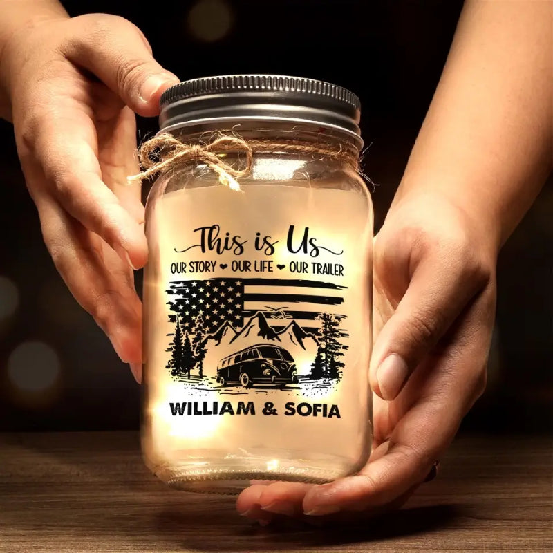 Custom Name RV Couple Gifts - Personalized Mason Jar Light