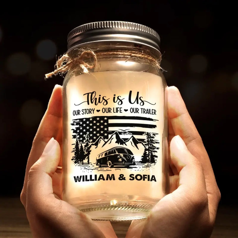 Custom Name RV Couple Gifts - Personalized Mason Jar Light