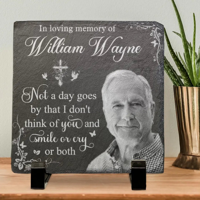 Custom Photo Greatly Loved, Deeply Missed - Memorial Personalized Custom Square Shaped Stone With Stand - Sympathy Gift For Family Members