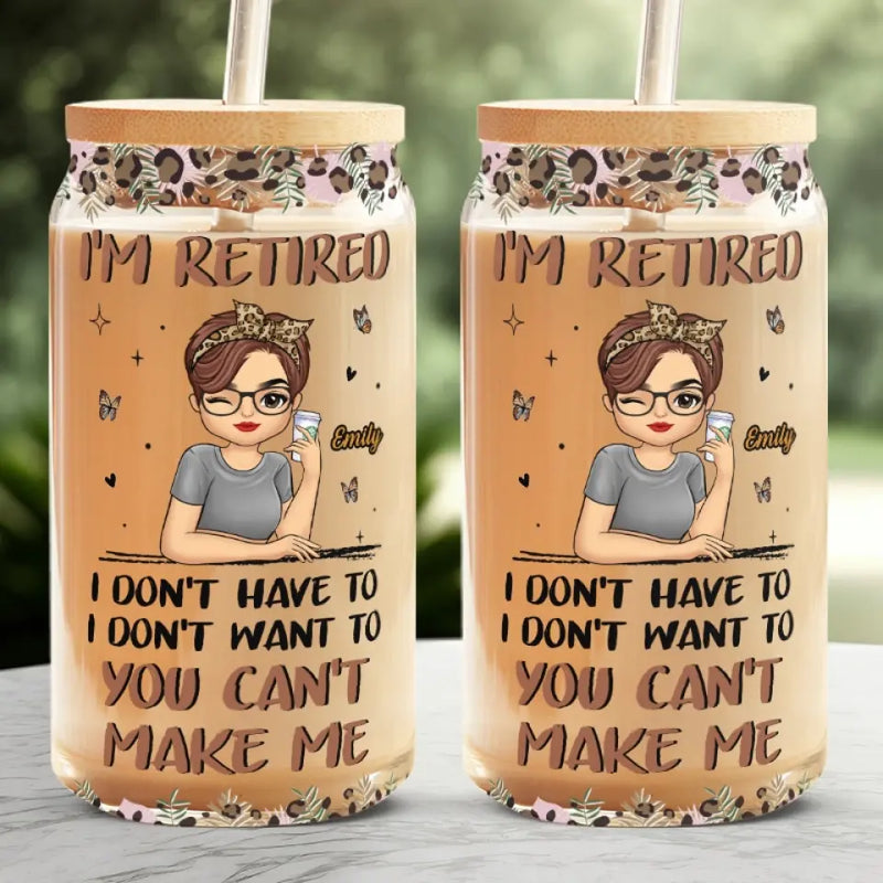 Custom Name Funny Retirement Gifts for Women - Personalized Glass Cup