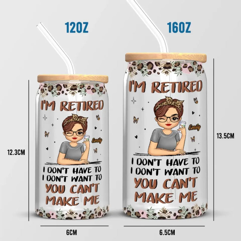 Custom Name Funny Retirement Gifts for Women - Personalized Glass Cup