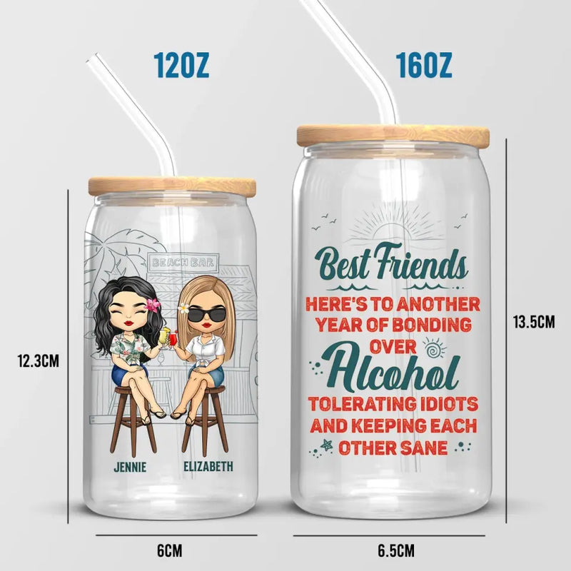 Hangovers Are Temporary But Drunk Stories Are Forever - Bestie Personalized Custom Glass Cup, Iced Coffee Cup - Gift For Best Friends, BFF, Sisters