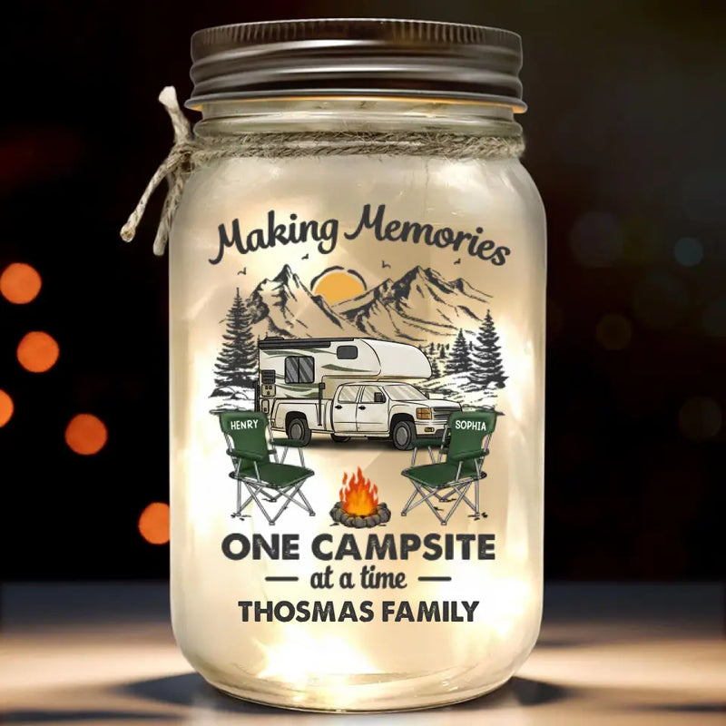 Make Memories In Every Corner Of The World - Camping Personalized Custom Mason Jar Light - Gift For Couple, Husband Wife, Camping Lovers