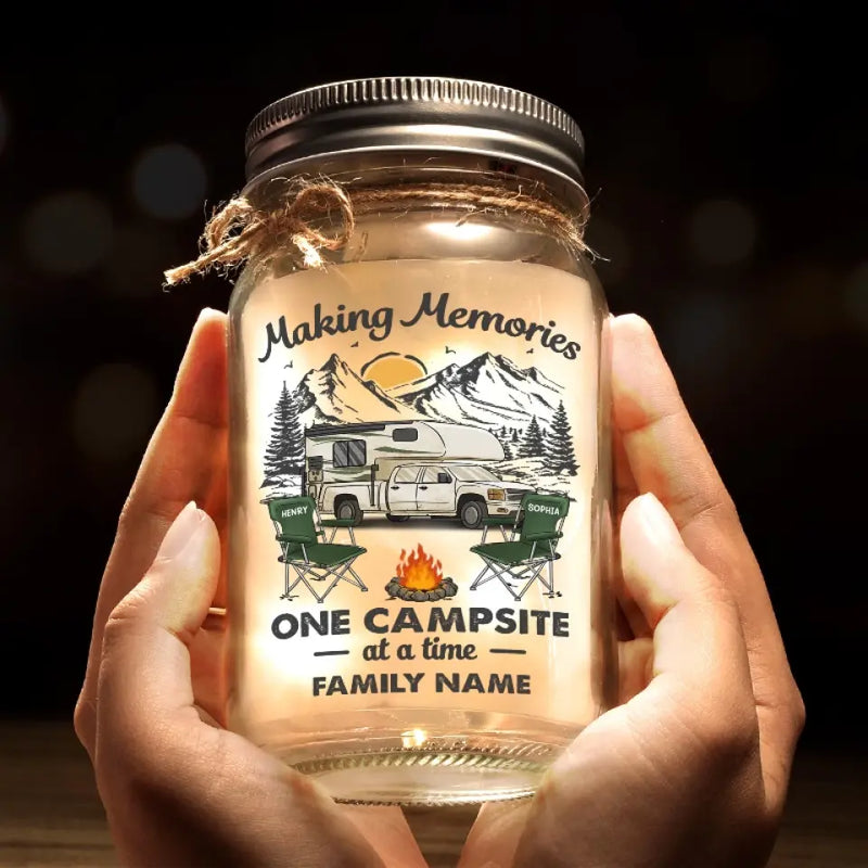 Custom Name Camping Family Gifts - Personalized Mason Jar Light