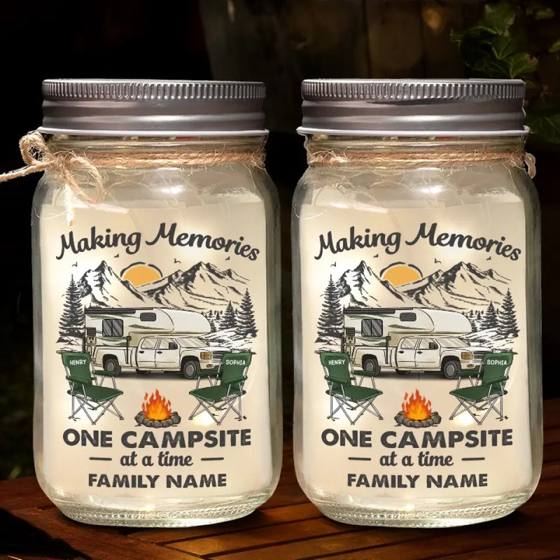Custom Name Camping Family Gifts - Personalized Mason Jar Light