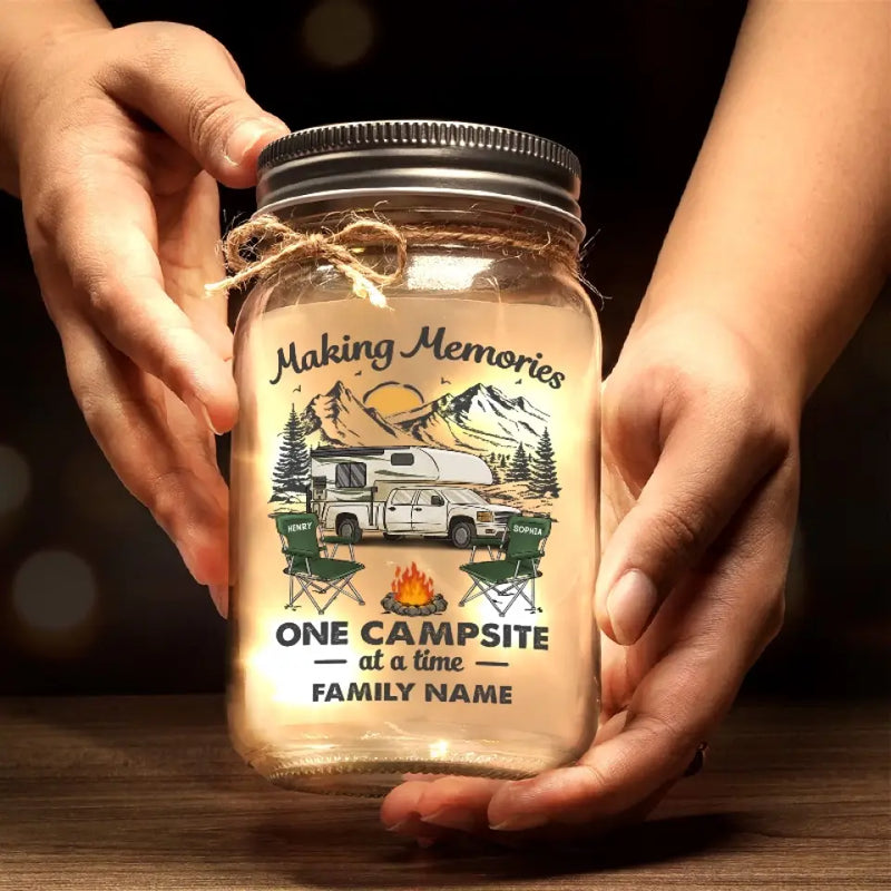 Custom Name Camping Family Gifts - Personalized Mason Jar Light