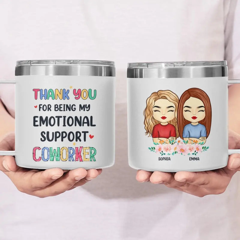 Thank You For Being My Unpaid Therapist - Bestie Personalized Custom 14oz Stainless Steel Tumbler With Handle - Gift For Best Friends, BFF, Sisters, Coworkers