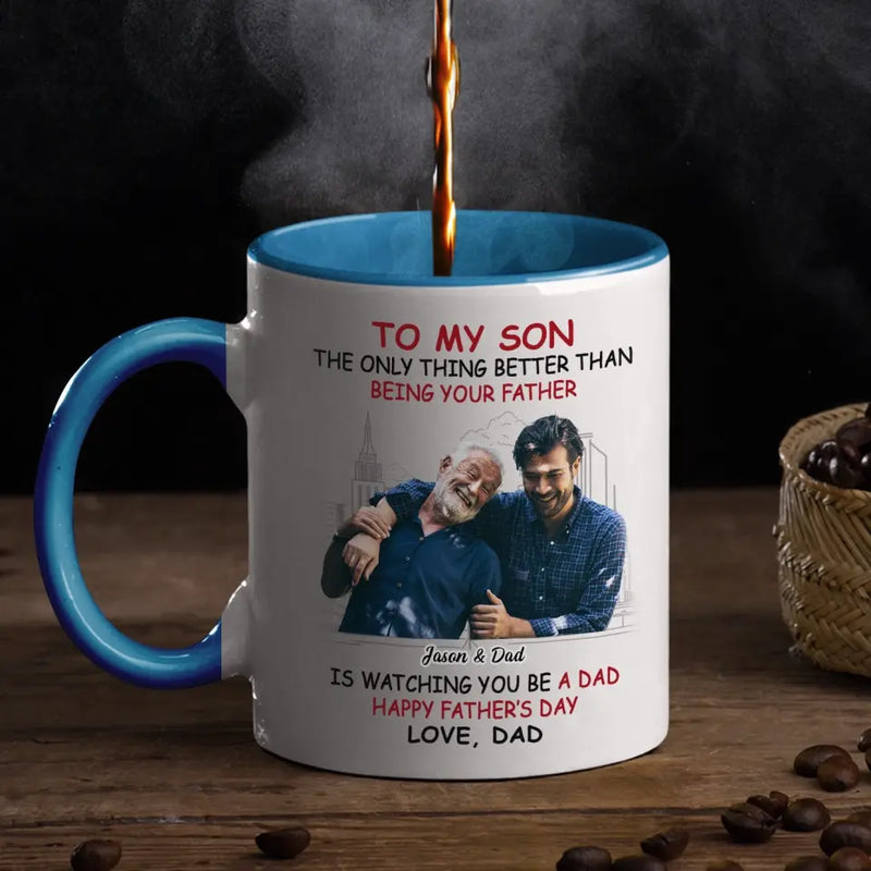 Custom Photo Father's Day Gifts for Son - Personalized Accent Mugs
