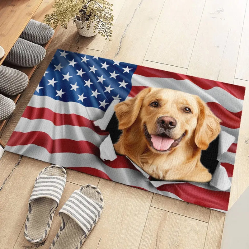 Custom Photo Love, Laughter, Friends Are Always Welcome - Dog & Cat Personalized Custom Home Decor Decorative Mat - House Warming Gift For Pet Owners, Pet Lovers