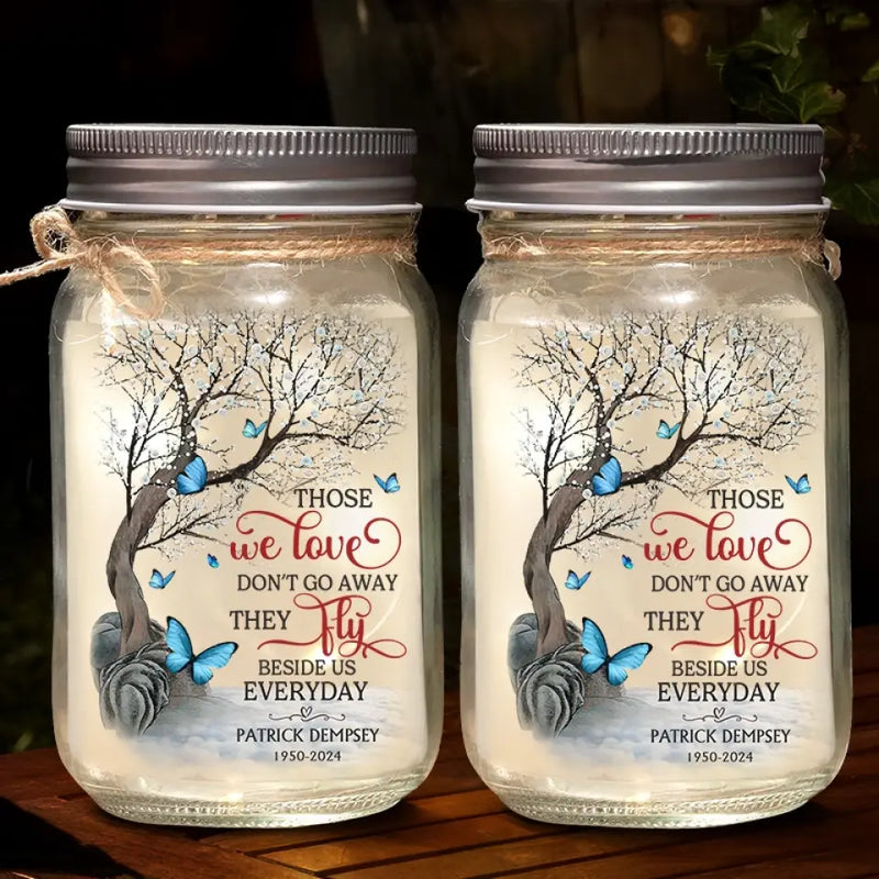Custom Name Memorial Butterfly Decor - Personalized Mason Jar Light