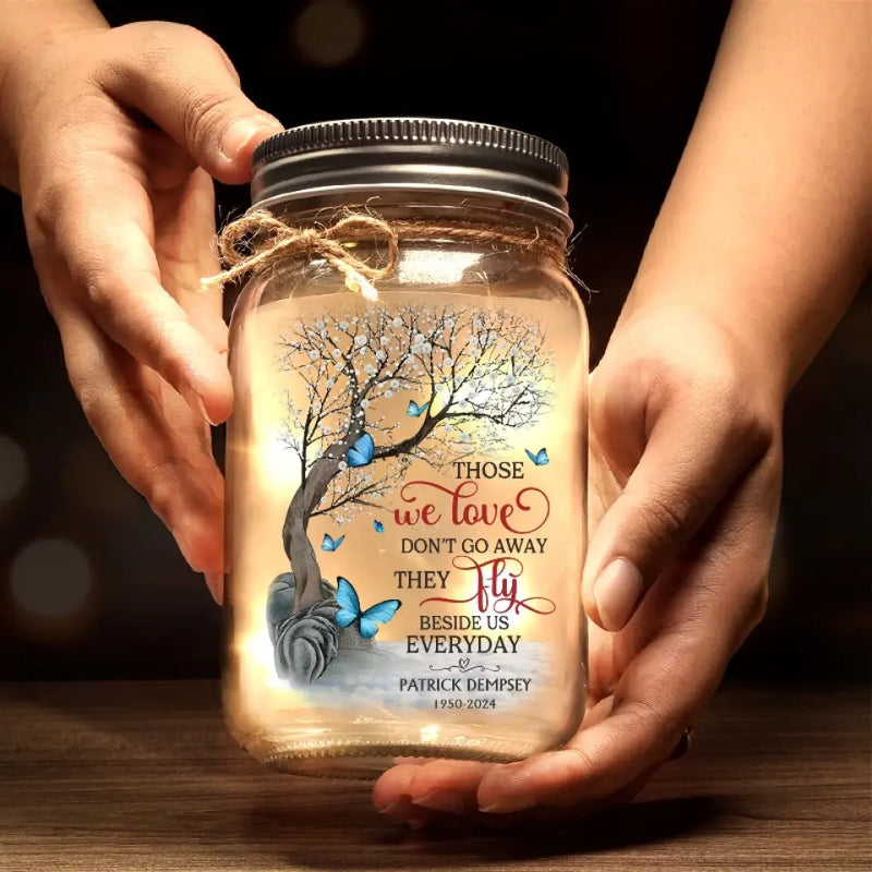 Custom Name Memorial Butterfly Decor - Personalized Mason Jar Light