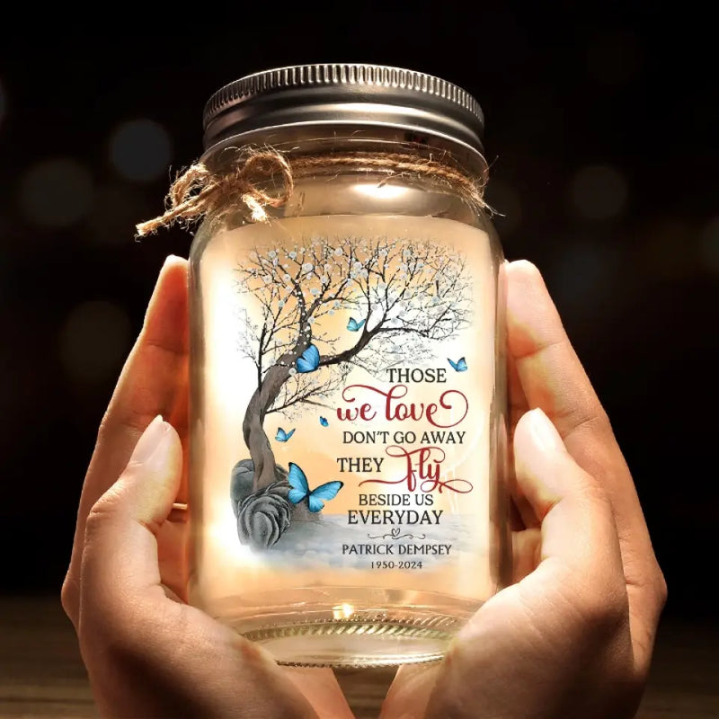 Custom Name Memorial Butterfly Decor - Personalized Mason Jar Light