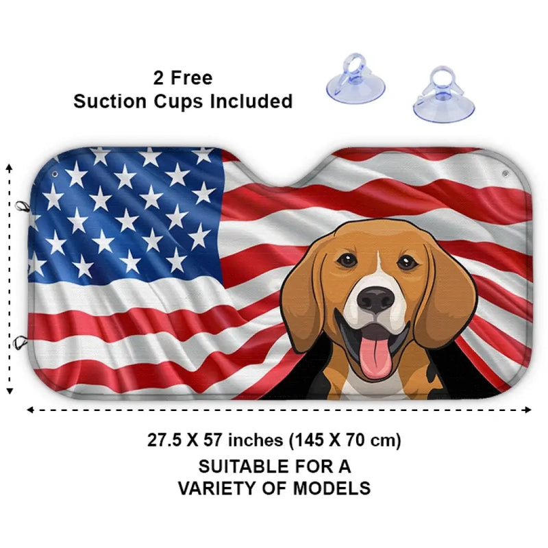 God Bless America - Dog & Cat Personalized Custom Auto Windshield Sunshade, Car Window Protector - 4th of July, Gift For Pet Owners, Pet Lovers