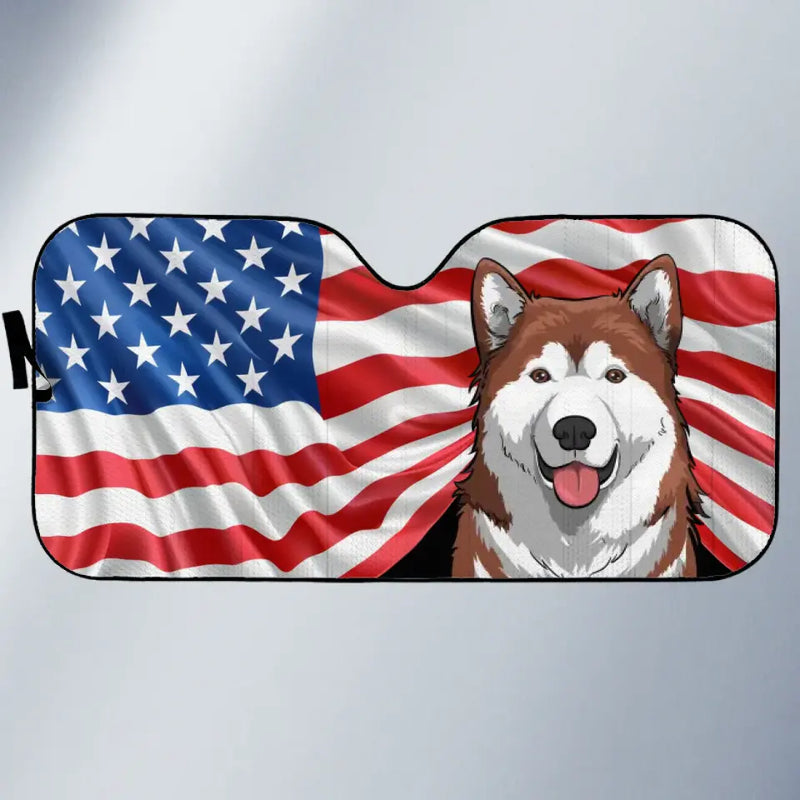 God Bless America - Dog & Cat Personalized Custom Auto Windshield Sunshade, Car Window Protector - 4th of July, Gift For Pet Owners, Pet Lovers