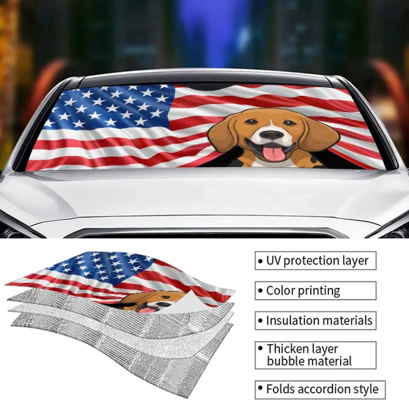 God Bless America - Dog & Cat Personalized Custom Auto Windshield Sunshade, Car Window Protector - 4th of July, Gift For Pet Owners, Pet Lovers