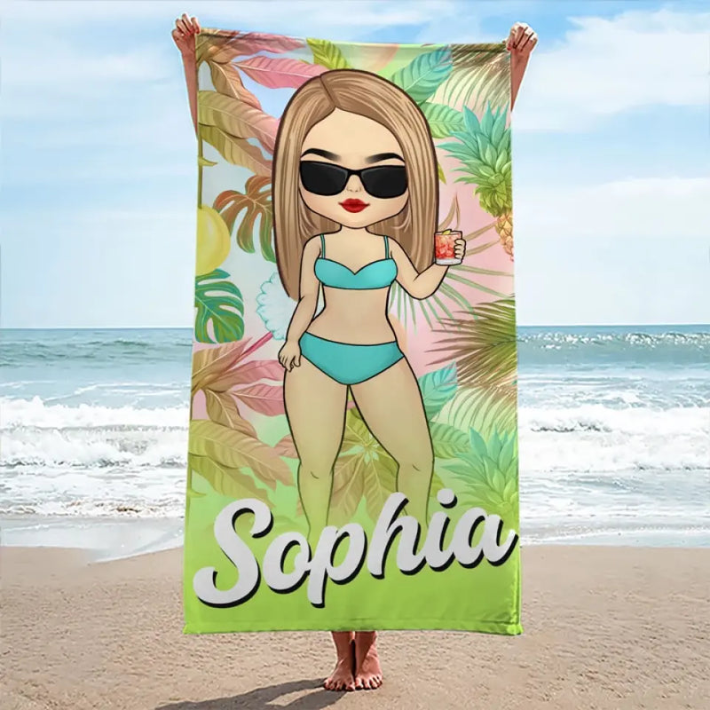 Summer Vibe - Bestie Personalized Custom Beach Towel - Summer Vacation Gift, Birthday Pool Party Gift For Best Friends, BFF, Sisters