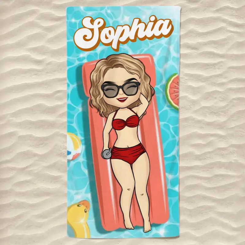 Custom Name Cartoon Beach Gifts for Women - Personalized Beach Towel