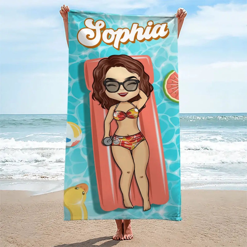 Custom Name Cartoon Beach Gifts for Women - Personalized Beach Towel