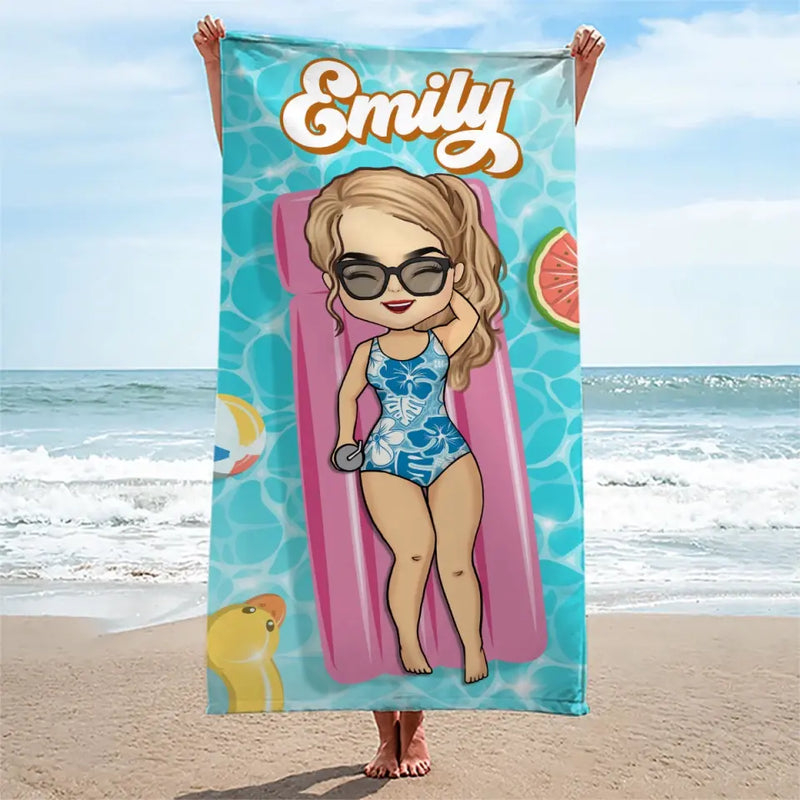 Custom Name Cartoon Beach Gifts for Women - Personalized Beach Towel