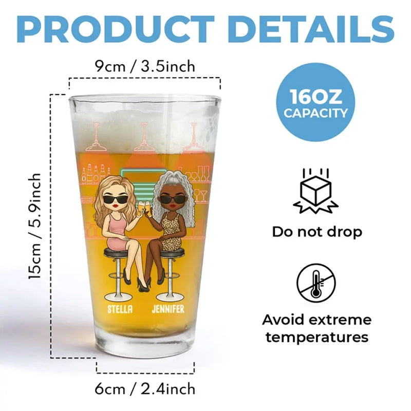Sometimes The Best Therapy Is Drinking - Bestie Personalized Custom Beer Glass - Gift For Best Friends, BFF, Sisters, Coworkers