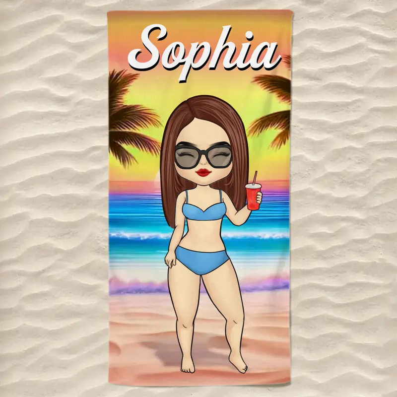 Custom Name Beach Girl Gifts for Women - Personalized Beach Towel