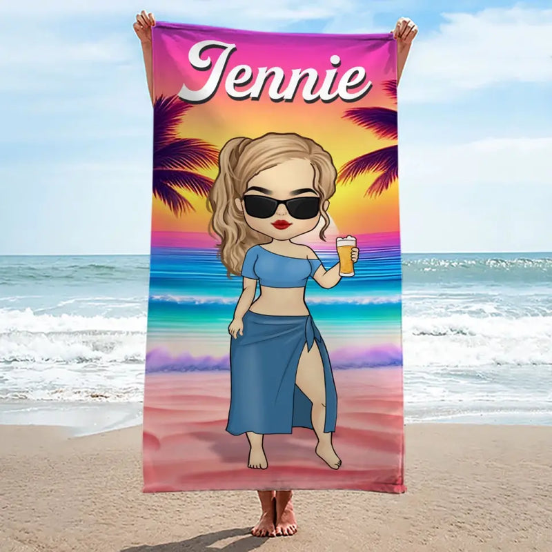 Custom Name Beach Girl Gifts for Women - Personalized Beach Towel