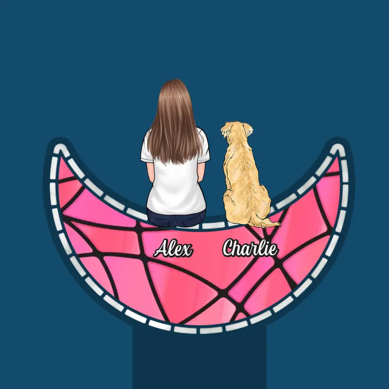 Custom Name Woman and Dog Memorial Decor - Personalized Garden Solar Light