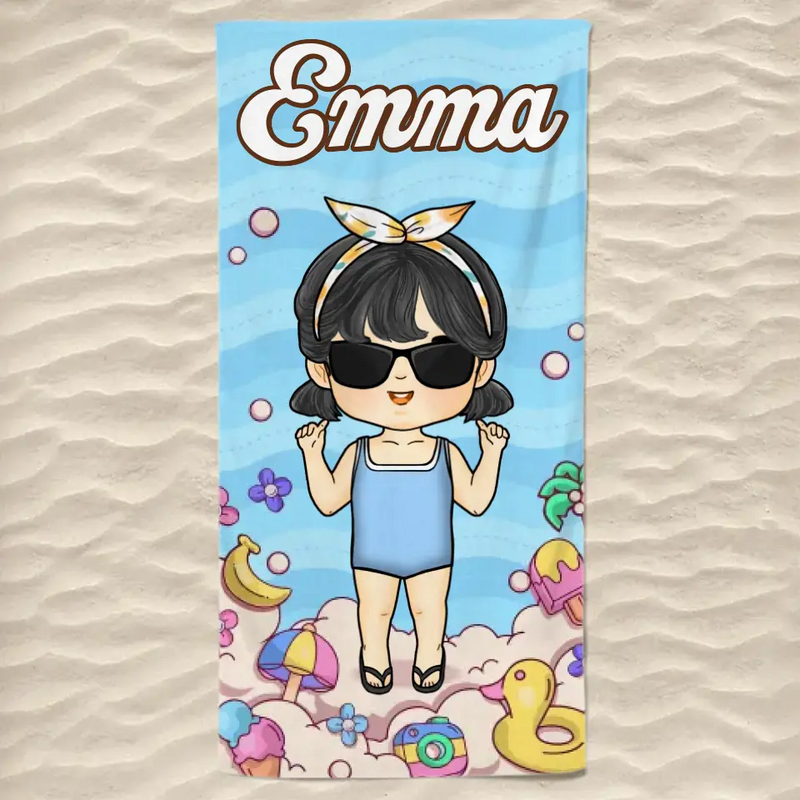 Custom Name Cartoon Kids Pool Gifts - Personalized Beach Towel