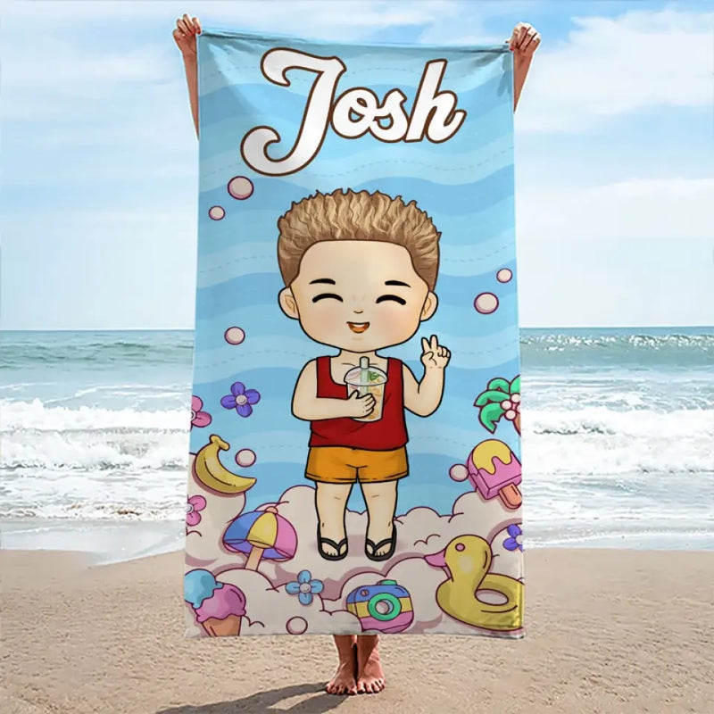Custom Name Cartoon Kids Pool Gifts - Personalized Beach Towel