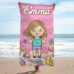 Custom Name Cartoon Kids Pool Gifts - Personalized Beach Towel
