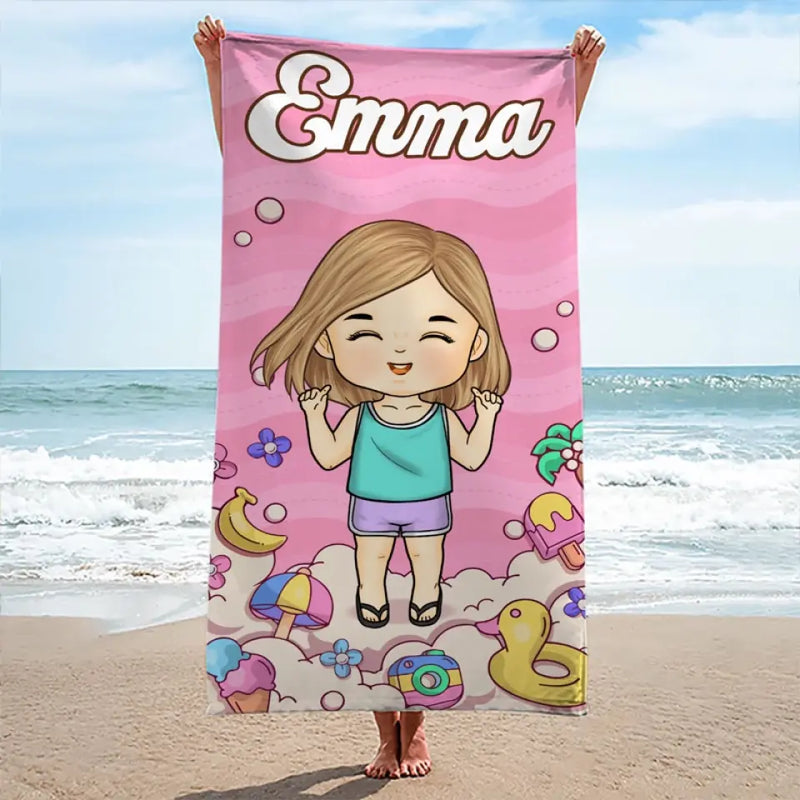 Custom Name Cartoon Kids Pool Gifts - Personalized Beach Towel