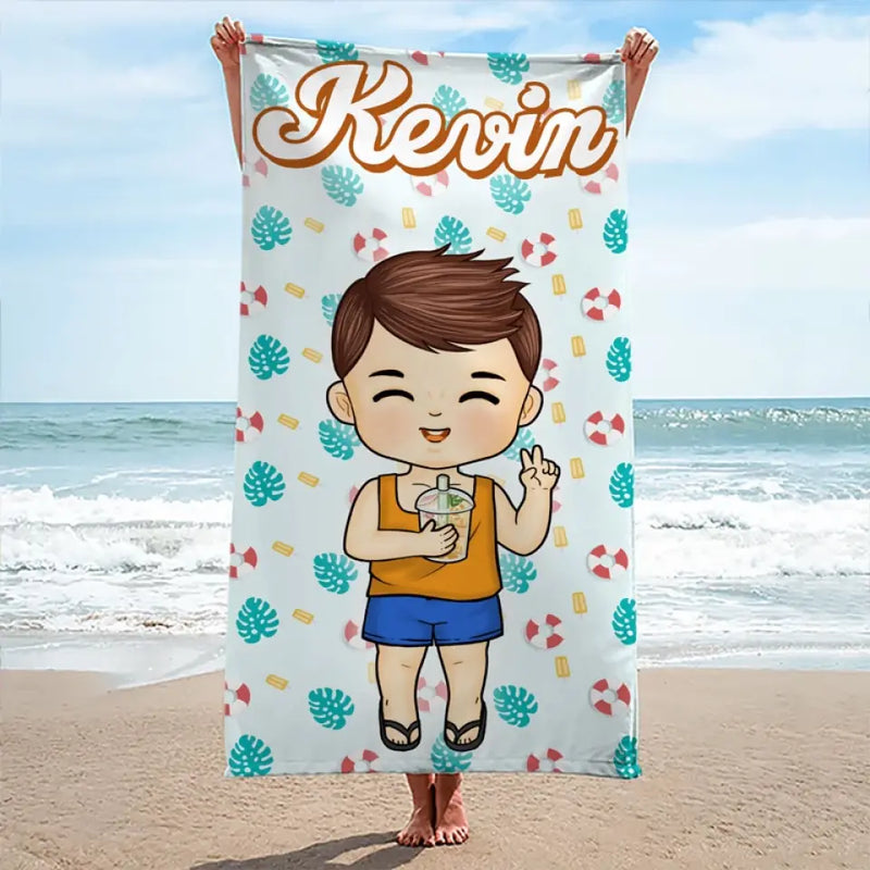 Summer Means Happy Times - Family Personalized Custom Beach Towel - Summer Vacation Gift For Family Members